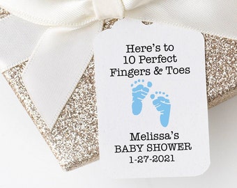 Here's To 10 Perfect Fingers & Toes Favor Tags, Nail Polish Bottle Tags for Baby Boy Shower Favors, Personalized Tags for Nail Polish Favor
