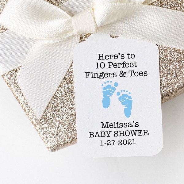 Here's To 10 Perfect Fingers & Toes Favor Tags, Nail Polish Bottle Tags for Baby Boy Shower Favors, Personalized Tags for Nail Polish Favor