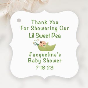 Sweet Pea Baby Shower Tags, Thank You For Showering Our Little Sweet Pea, Personalized Sweet Pea Favor Bag Tags for Baby Shower