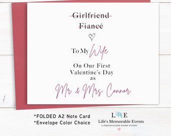 To My Wife On Our 1st Valentine's Day as Mr and Mrs, Valentine's Day Notecard To Wife, Personalized Card to Wife on First Valentine's Day