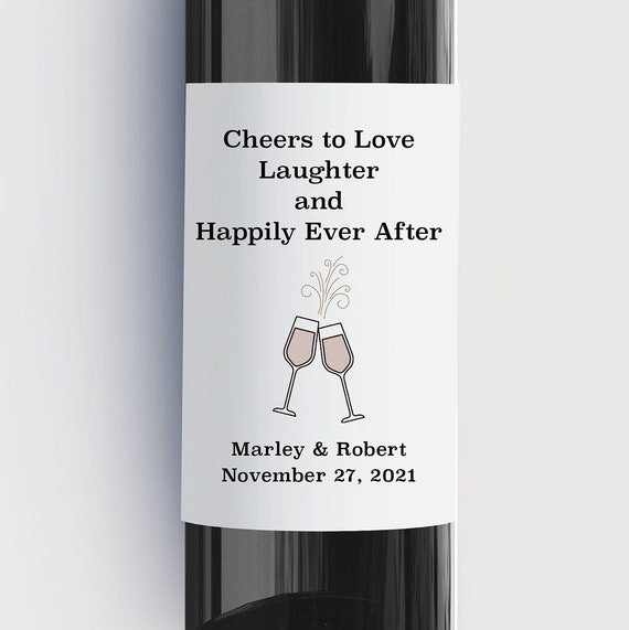 Cheers to Love Laughter and Happily Ever After, Wedding Table Wine Decor, Gift Idea for The New Couple, Personalized WATERPROOF Label Il_570xn