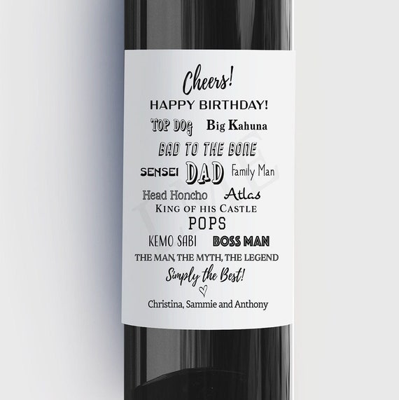 Fun Dad Birthday Wine Bottle Label, Gift Idea for Dad, Big Kahuna, Top