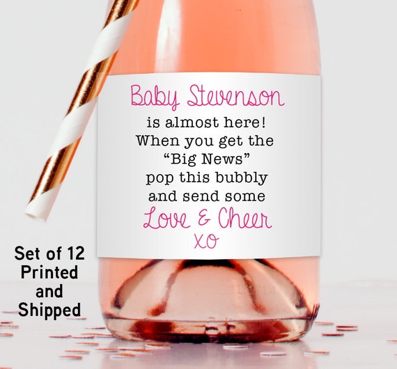 Baby Shower Mini Champagne Bottle Labels, Love and Cheer Baby Girl Stickers, Set of 12, Personalized Waterproof Sticker Labels Il_570xn