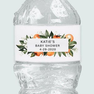 Little Cutie Baby Shower Water Bottle Labels, Orange Blossom Baby Shower, Personalized Waterproof Tear Resistant Labels, Bulk Order Pricing image 1