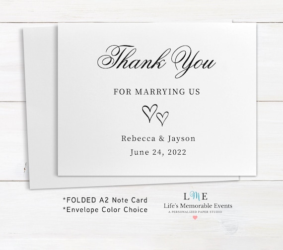 Personalized Wedding Officiant Thank You Card, Wedding Clergy Card, Thank You For Marrying Us Card, Folded A2 Note Card, Ready to Ship! Il_570xn