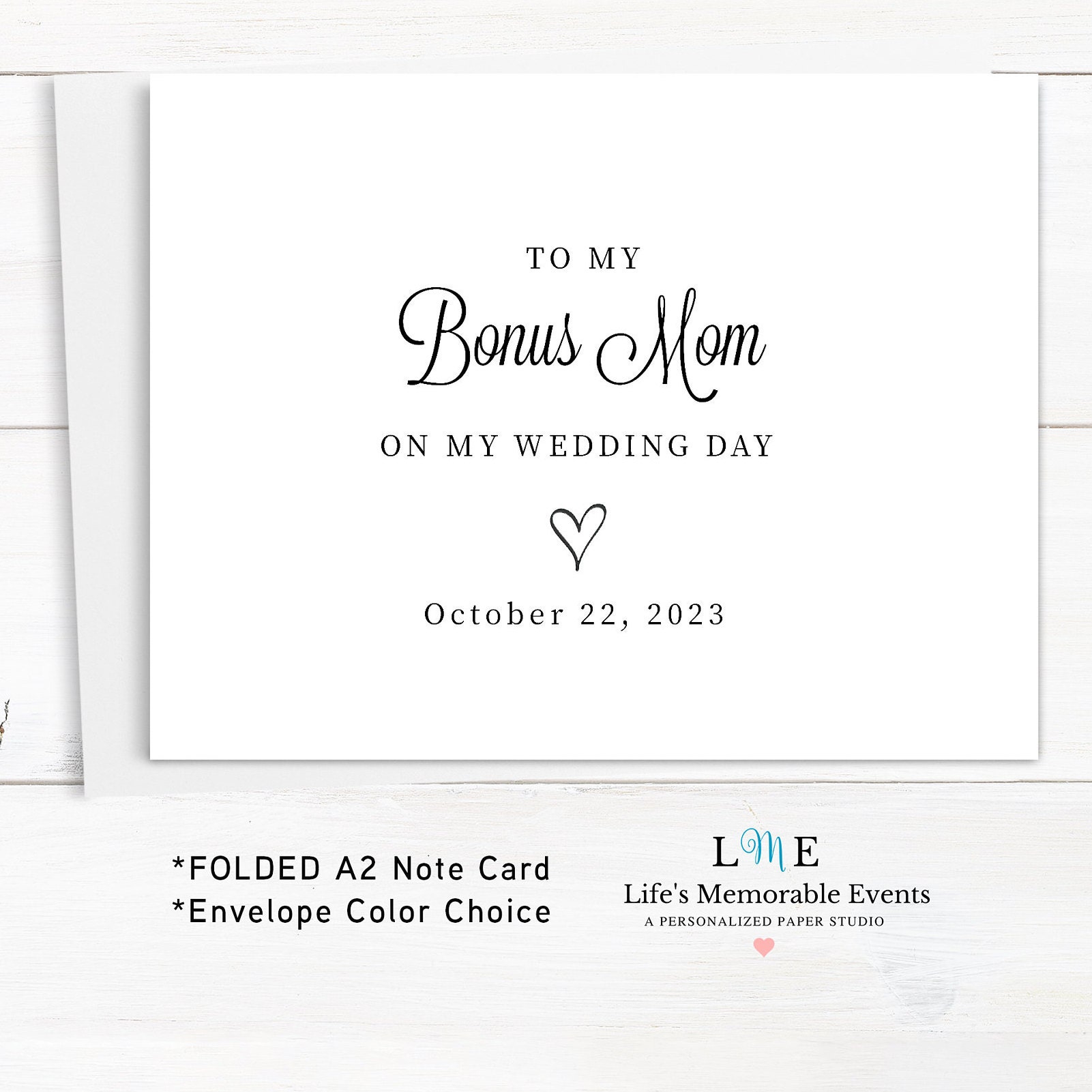 To My Bonus Mom on My Wedding Day Card, Bonus Mom Wedding Card, Step Mom  Wedding Day Card, Folded A2 Cards, Ready to Ship - Etsy