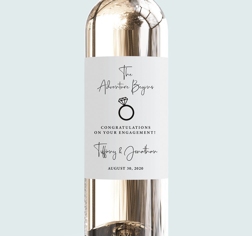 Engagement Wine Bottle Label, The Adventure Begins,Engagement Party T…