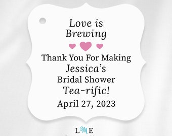 Love is Brewing Bridal Shower Favor Tags, TEA-RIFIC Favor Tags, Bridal Shower Tea Bag Tags, Personalized Bridal Tea Party Favor Tags