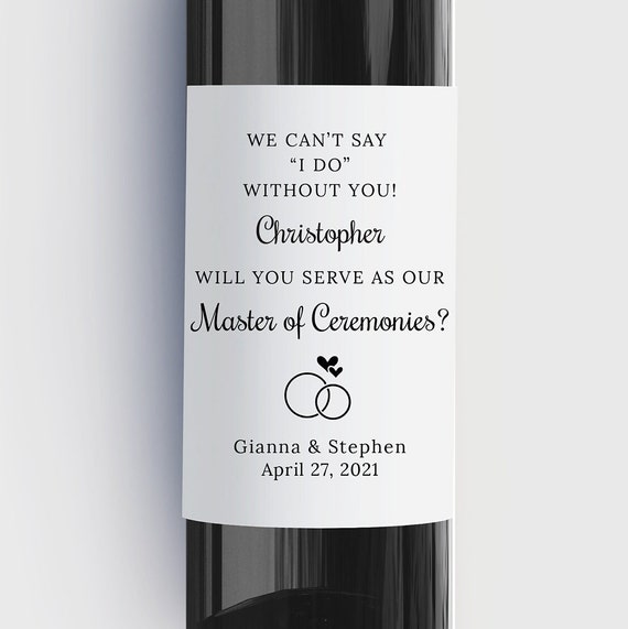 Master of Ceremonies Wine Bottle Label, Will You Serve As Our MC, Wedding Master of Ceremony Gift Idea, Personalized Waterproof Label Il_570xn