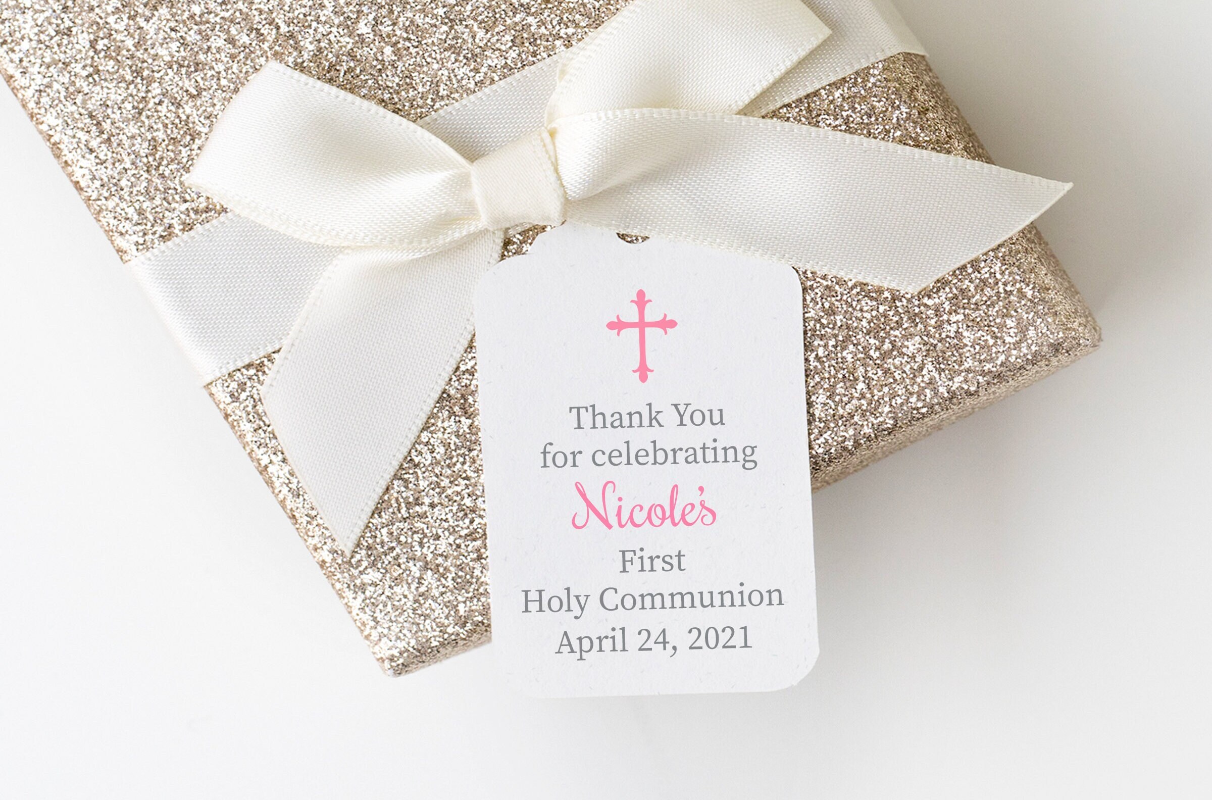 First Holy Communion Favor Tags Pink Christian Cross Tags - Etsy