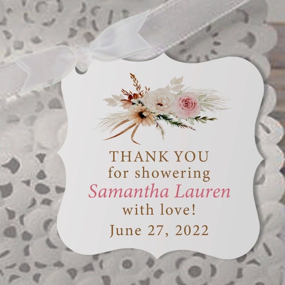 Printed Boho Bridal Shower Favor Tags, Pampas Grass Thank You Tags ...