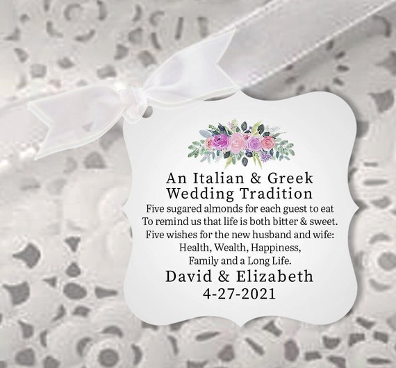 An Italian and Greek Wedding Tradition Favor Tags, Jordan Almond