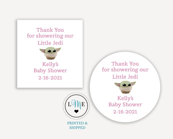 Little Jedi Baby Shower Stickers PRINTED Baby Yoda Sticker Labels PERSONALIZED Star Wars Baby Shower