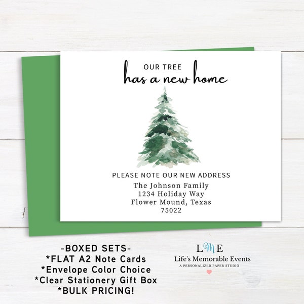 Moving Christmas Cards Our Tree Has a New Home New Address Moving Announcement A2 FLAT Note Cards, Env Color Choice, Bulk Order Pricing!