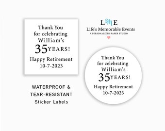 Happy Retirement Sticker Labels, Retirement Party Favor Stickers, Personalized Retirement Party Stickers for Favor Boxes, Waterproof Labels