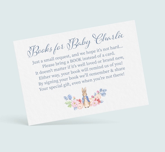 PRINTED Peter Rabbit Baby Shower, Books for Baby Book Request, Baby's First Library Insert Card, Personalized Baby Book Request for Invites Il_570xn