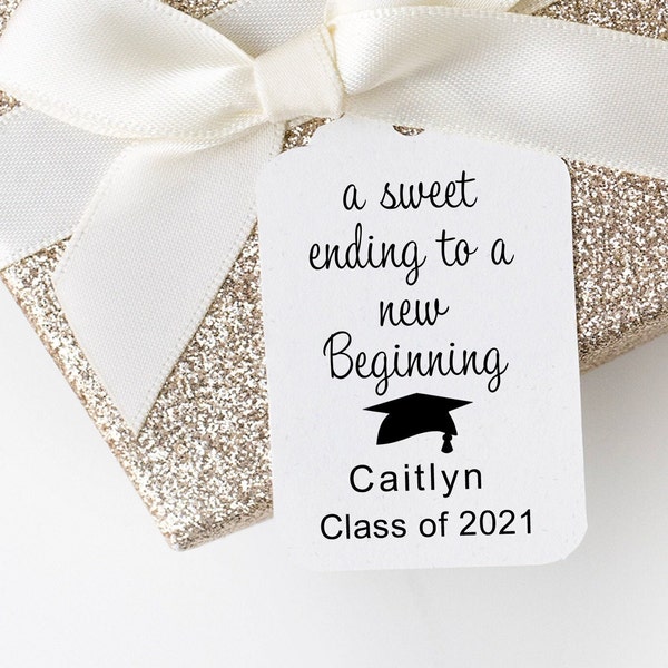 Graduation Party Favor Tags, A Sweet Ending To A New Beginning, Thank You Graduation Tags, Personalized Graduation Candy Bag Tags