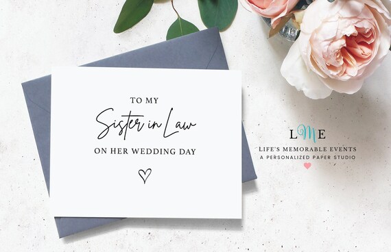 To My Sister-in-Law On Her Wedding Day Notecard, Sister-in-Law to Bride Wedding Note Card, Folded A2 Card, Ready to Ship! Il_570xn