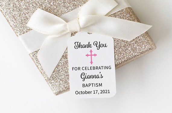 Baby Girl Baptism Favor Tags, Pink Religious Cross Tags, Baby Girl Christening Gift Tags, Personalized Favor Tags for Baptism or Christening Il_570xn