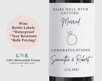 Pairs Well With Getting MARRIED Wine Bottle Label, Engagement Gift Idea, Personalized Waterproof Tear Resistant Labels, Bulk Order Pricing!