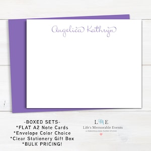 Personalized Stationery For Her, Bridesmaid Gift, Boxed Set Modern Script Note Cards, New Job Gift, Choice of Colors Available, Bulk Pricing image 1