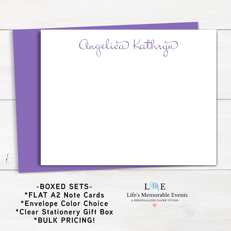 Personalized Stationery For Her, Bridesmaid Gift, Boxed Set Modern Script Note Cards, New Job Gift, Choice of Colors Available, Bulk Pricing image 1