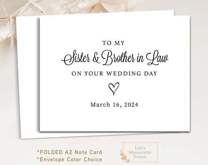 To My Sister & Brother in Law Wedding Card Sister Wedding Day Card for