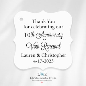 Wedding Anniversary Vow Renewal Favor Tags, Anniversary Party Thank You Tags, Personalized Vow Renewal Favor Tags