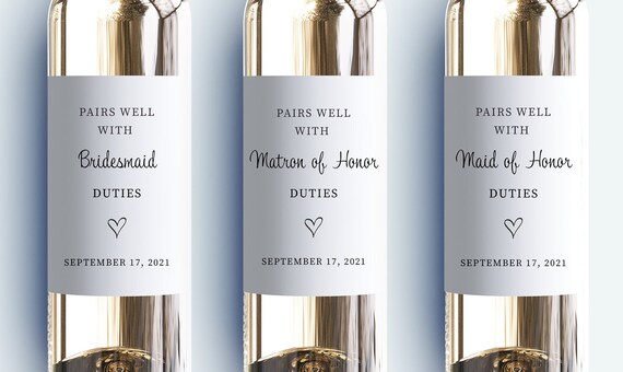 Pair Well With Bridesmaid Duties Wine Bottle Labels, Bridal Proposal Personalized Waterproof and Tear Resistant Labels, Bulk Order Pricing! Il_570xn