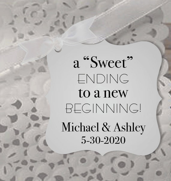 Sweet Ending to a new Beginning Thank You favor tag MEDIUM Personalized Wedding Favor Tag CHOOSE your amount