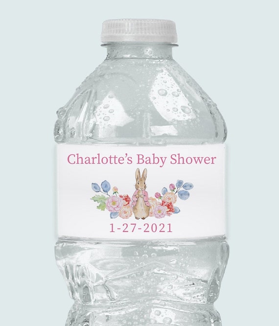 Flopsy Bunny Water Bottle Labels, Beatrix Potter Baby Shower, Pink Baby Bunny Labels, Set of 10 Personalized Standard and Waterproof Labels Il_570xn
