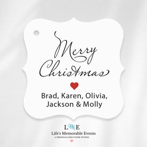 Merry Christmas Gift Tags, Black and Red Christmas Favor Tags, Personalized Modern Script Holiday Tags, Merry Christmas Personalized Tags