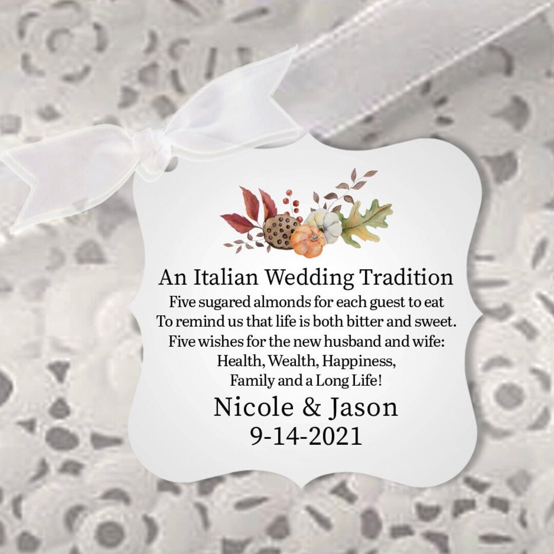 An Italian Wedding Tradition, Jordan Almond Favor Tags, Italian Autumn