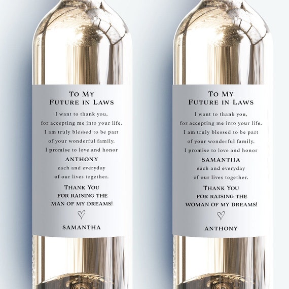 To My Future In Laws Wine Bottle Labels, Thank You Parents In Law Wine Labels, From Bride & Groom Labels, WATERPROOF, Personalized Il_570xn