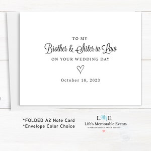 To My Brother and Sister in Law Wedding Card, Wedding Card to Your Brother, Wedding Day Notecard for Brother, Folded A2 Card, Personalized
