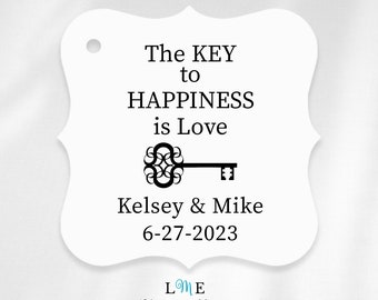 Skeleton Key Wedding Favor Tags, Bottle Opener Wedding Tags, The Key To Happiness is Love, Personalized Wedding Thank You Tags