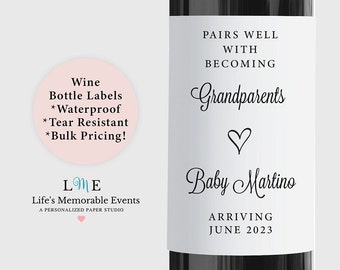 Baby Announcement Grandparent Gift Idea, Pregnancy Announcement, Becoming a New Aunt, Personalized Waterproof Labels, Bulk Pricing!