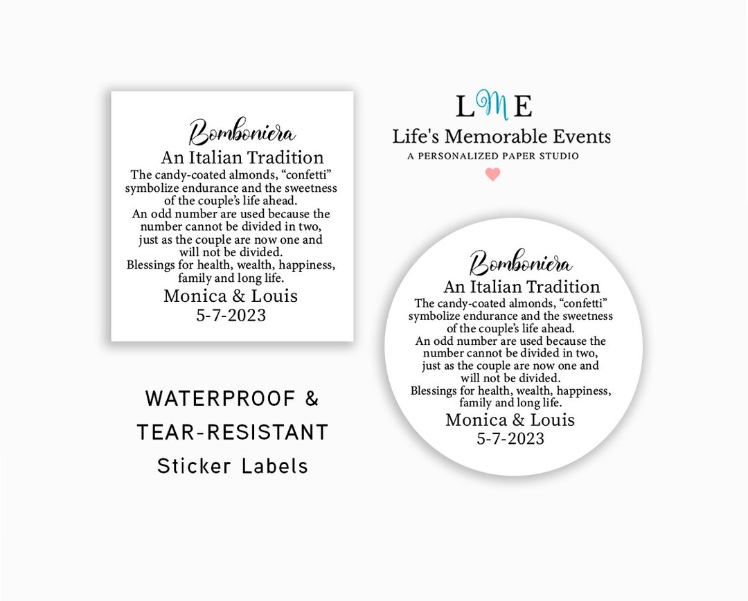 Italian Wedding Tradition Labels, Confetti Wedding Sticker Labels ...