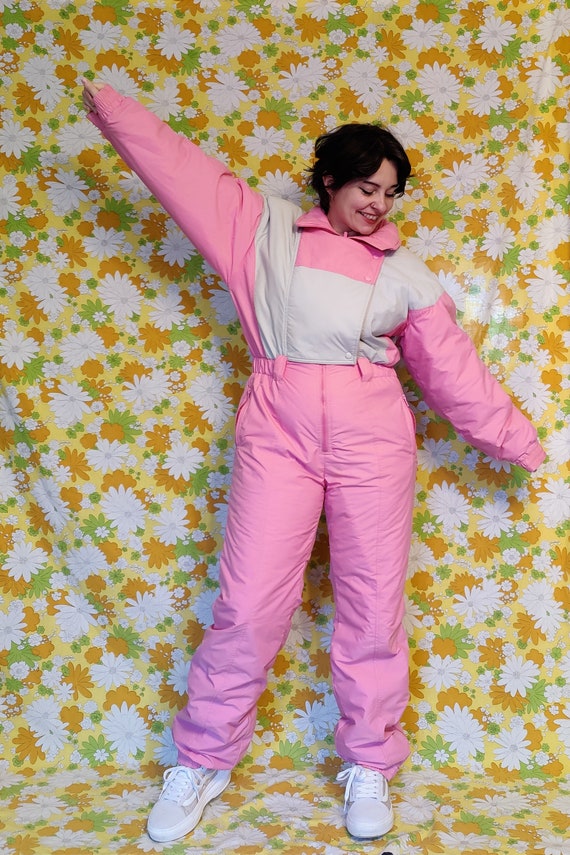 Vintage Ski Suit 90's Pink Snow Suit Winter Vintag