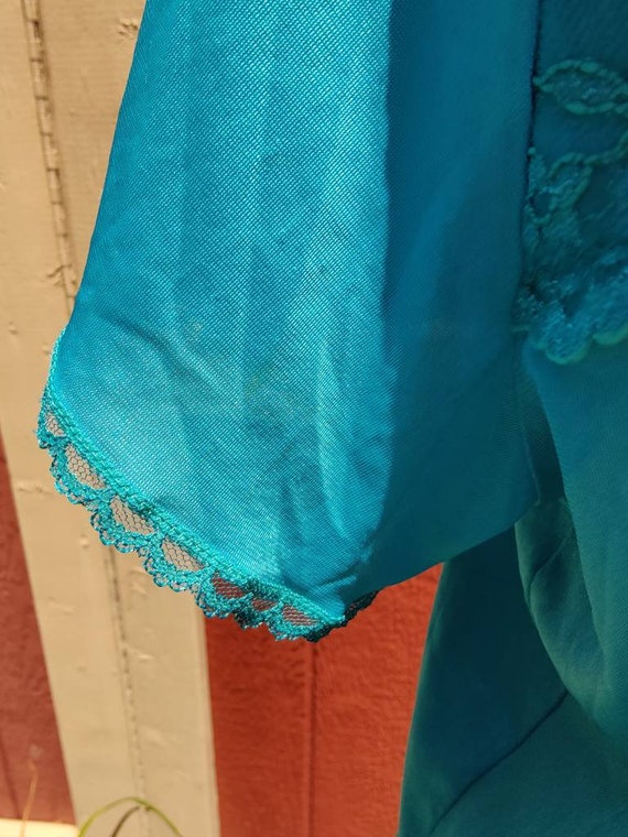 Vintage Teal Night Top Lace Button Up Turquoise 1… - image 4