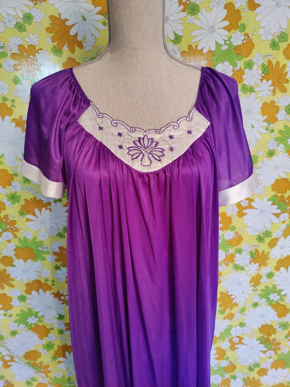 Vintage 1980's Sears Nightgown Purple Silky Long S