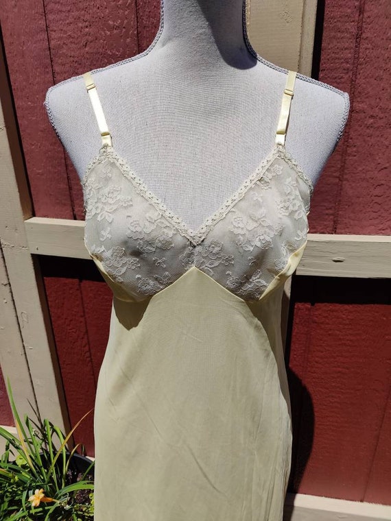 Vintage Yellow Lace Slip 70's Lingerie Night Dres… - image 2