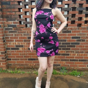 Vintage Y2K Dress Glitter Roses Pink Mini Dress 90&#39;s 2000&#39;s Little Black Dress Kawaii Soft Goth Y2K Sparkles Floral Short Club Dress A Byer