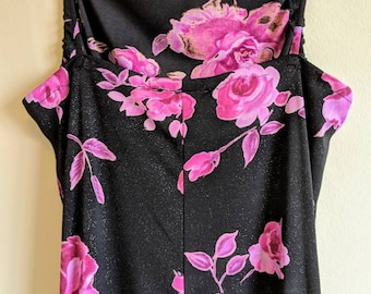 Vintage Y2K Mini Dress: Glitter Roses, Soft Goth Floral