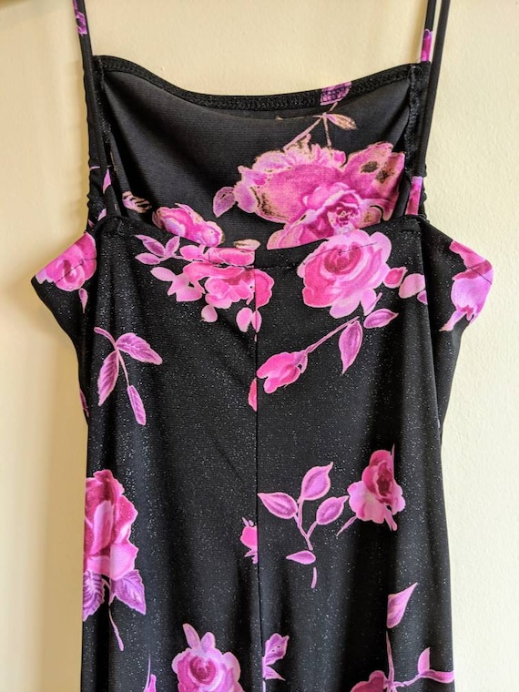 Vintage Y2K Mini Dress: Glitter Roses, Soft Goth Floral