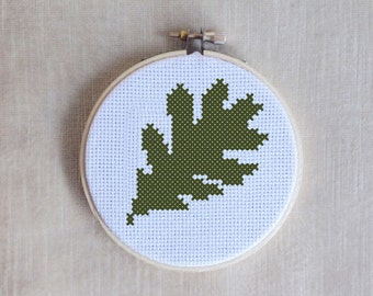 Leaf No. 1 Oak Silhouette Cross Stitch PDF Pattern 3" hoop