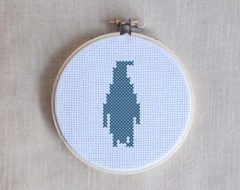 Arctic no.3 Penguin Silhouette Cross Stitch PDF Pattern 3" hoop