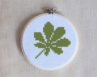 Leaf No. 3 Chestnut Silhouette Cross Stitch PDF Pattern 3" hoop