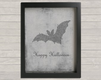 Happy Halloween Bat Printable Art, PDF print, Instant download, Halloween Decoration, Wall Art