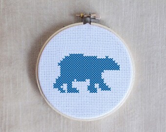 Arctic no.1 Polar Bear Silhouette Cross Stitch PDF Pattern 3" hoop